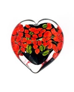 Shawn Messenger - "Red Roses on Black" Glass Heart Paperweight