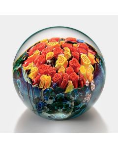 Shawn Messenger - "Red and Yellow Roses Bouquet" Glass Paperweight