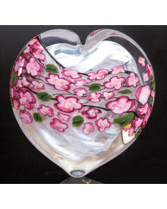 Shawn Messenger - "Cherry Blossoms on White Heart" Glass Paperweight