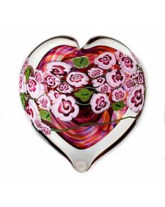 Shawn Messenger - "Pink Roses on Ruby" Glass Heart Paperweight