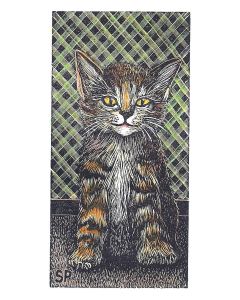 Sylvia Pixley - "Kitten #2" Woodcut and Watercolor