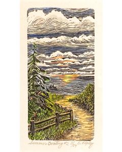 Sylvia Pixley - "Summer Boating #2" Woodcut and Watercolor