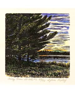 Sylvia Pixley - "Away From It All #2" Woodcut and Watercolor
