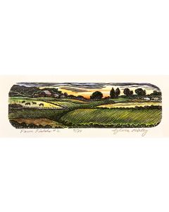 Sylvia Pixley - "Farm Fields #2" Woodcut and Watercolor