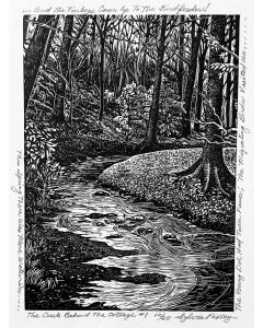 Sylvia Pixley - "The Creek Behind the Cottage #1" Woodcut