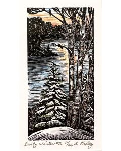 Sylvia Pixley - "Early Winter #2" Woodcut and Watercolor