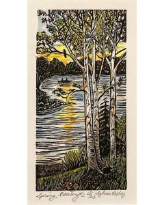 Sylvia Pixley - "Spring Boating #2" Woodcut and Watercolor