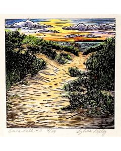 Sylvia Pixley - "Dune Path #2" Woodcut and Watercolor