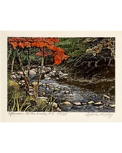 Sylvia Pixley - "Afternoon at the Creek #2" Woodcut and Watercolor