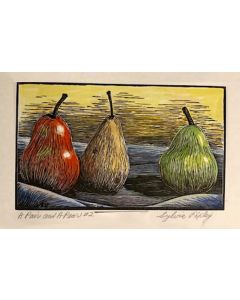 Sylvia Pixley - "A Pair and a Pear #2" Woodcut and Watercolor