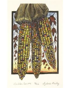Sylvia Pixley - "Indian Corn #4" Woodcut and Watercolor